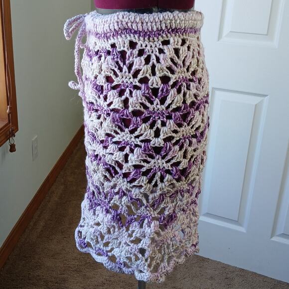 Icy Grape Crochet Skirt OSFM Plus Sized drawstring waist open lacy swim cover - Picture 3 of 7